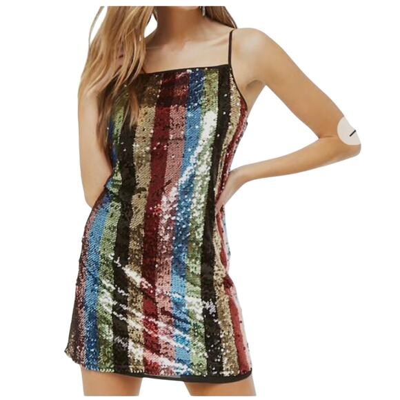 medium sequin multicolor striped mini dress metallic D4 2921 - Picture 1 of 11